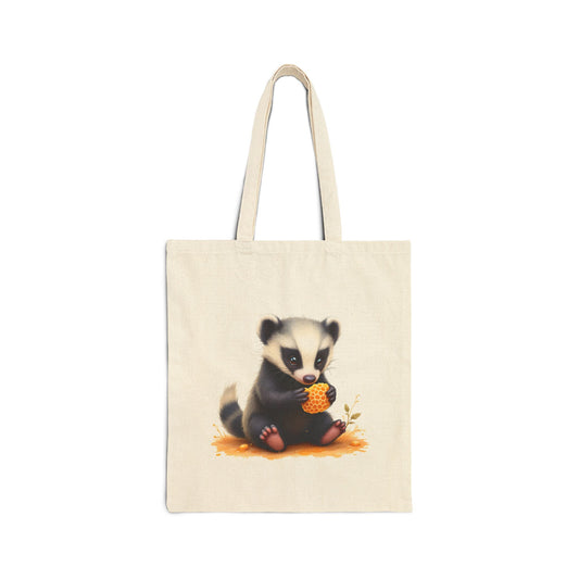 baby honey badger holding a piece of honeycomb, cute detailed painting style