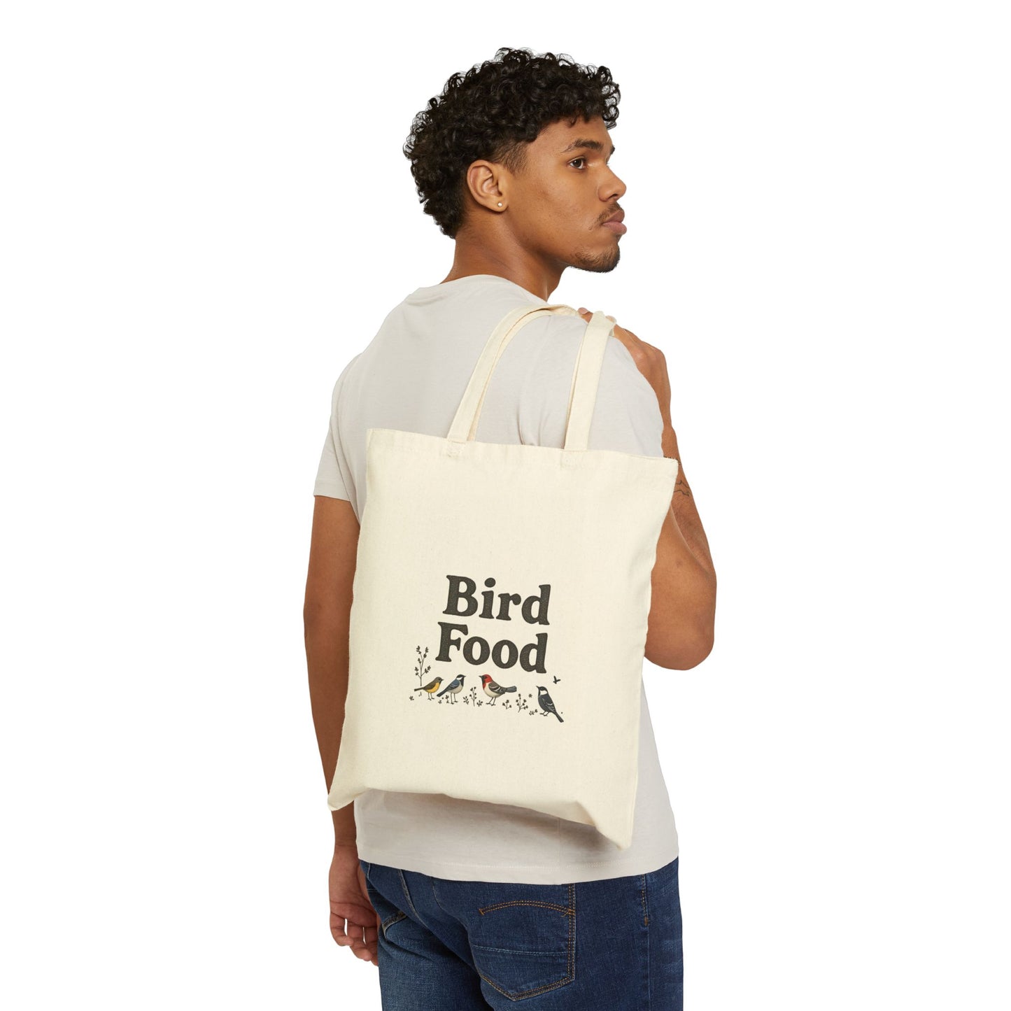 words that say 'Bird Food' with some birds underneath the text