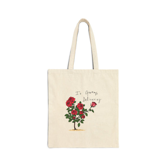 Words that say “Grammy’s Deliveries” with a rose bush